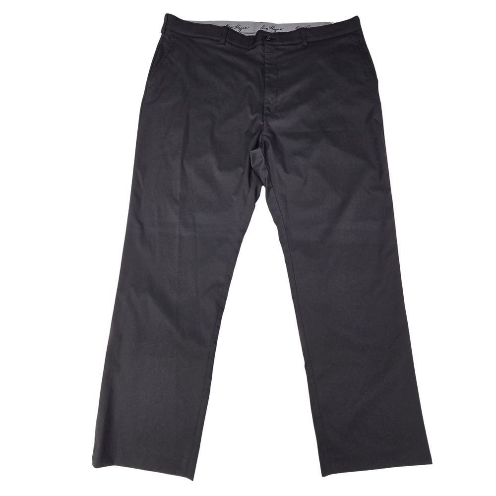 Ben Hogan Mens Golf Pants 44x30 Black Performance Flat Front Wrinkle Free Chino